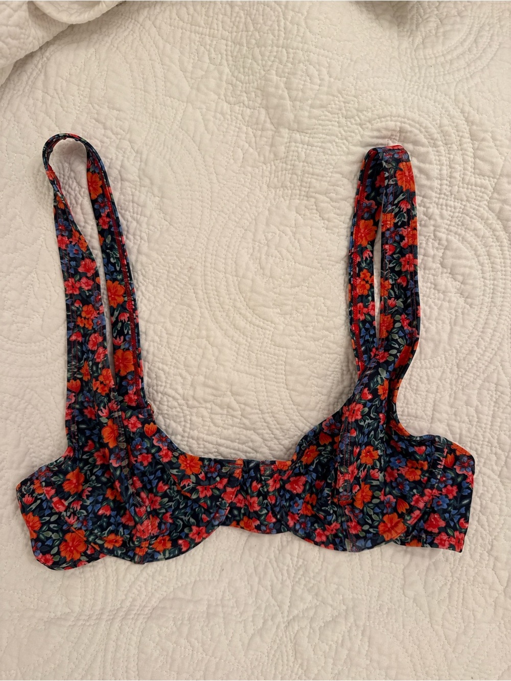 Kulani Kinis Navy Floral Underwire Bikini Top with Red & Pink Flowers